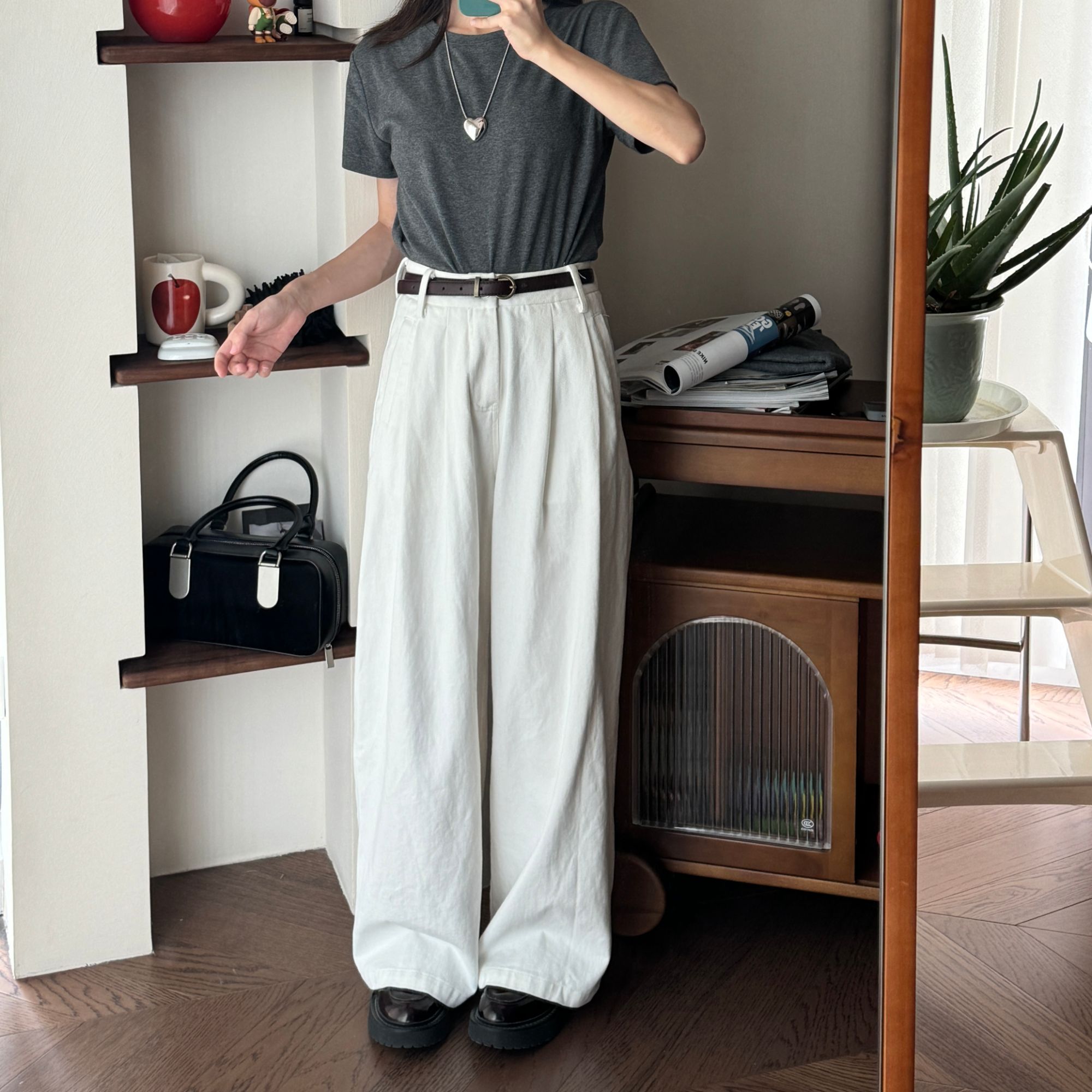 【吐血清仓】小个子春秋高腰显瘦宽松白色阔腿垂感休闲裤长裤