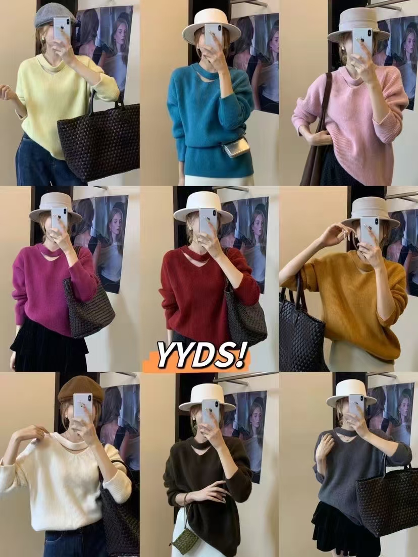 【姜夫人】新款加厚套头毛衣休闲宽松显瘦小心机设计感小众针织衫