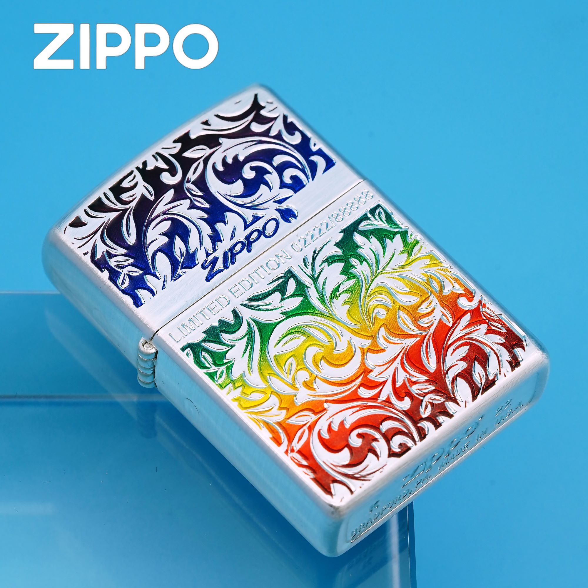 ZIPPO/之宝正品打火机镀银雕刻彩虹唐草花DY9902DK【阿明】