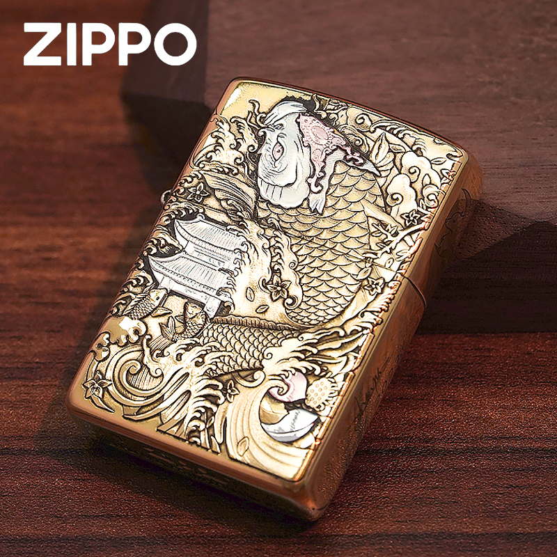ZIPPO正品打火机/鱼跃龙门紫铜镶嵌立体雕刻妖月DY9802GQ【阿明1】