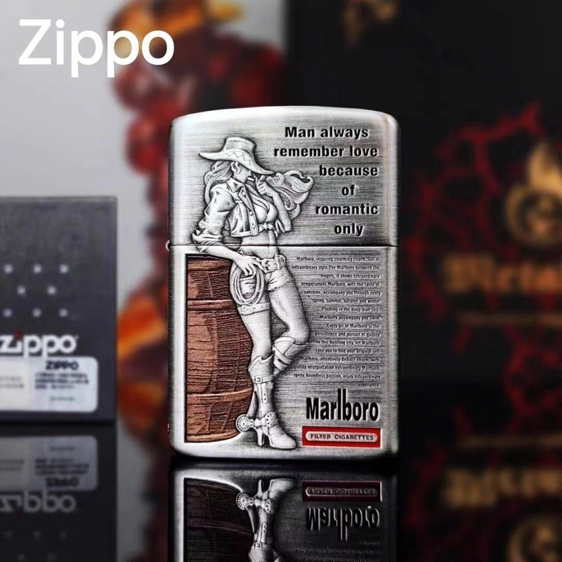 ZIPPO打火机【站姿牛仔女郎】万宝路套壳千语西部DY9902TJ【阿明1