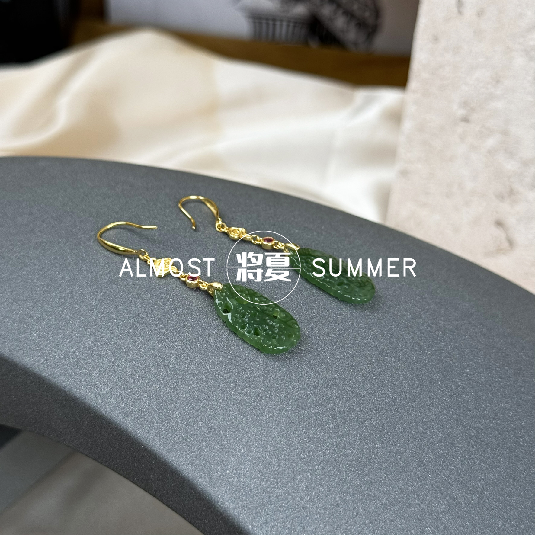 925银耳饰 【绿色耳钩】将夏-古典优雅新中式耳钩