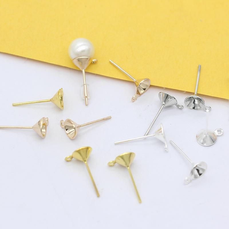 铜镀金银色圆锥DIY耳环配件可悬挂手工耳钉耳饰材料带圈配饰配件