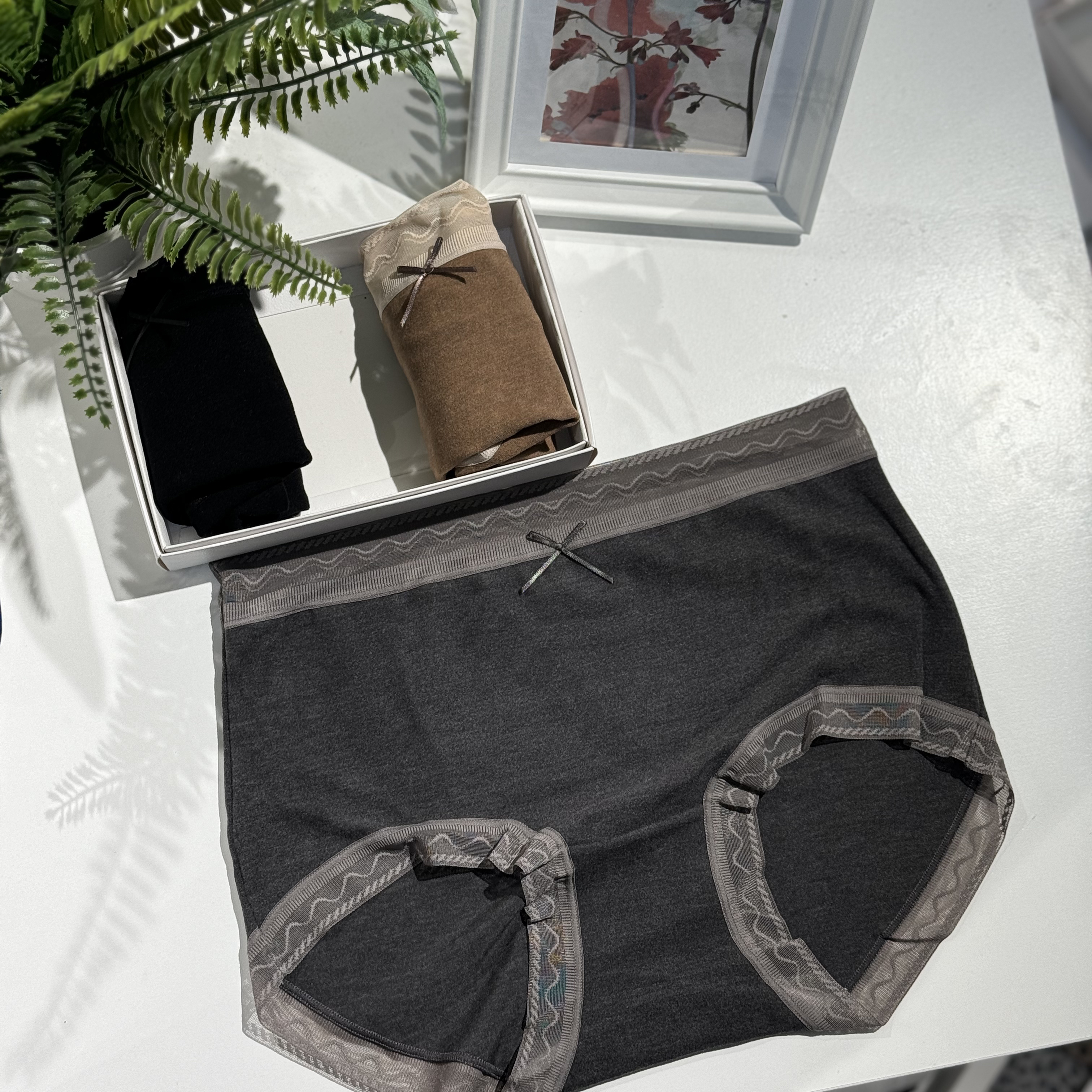 丸子家【绒白季节】秋冬加厚中高腰舒适女士三角内裤短裤3条装