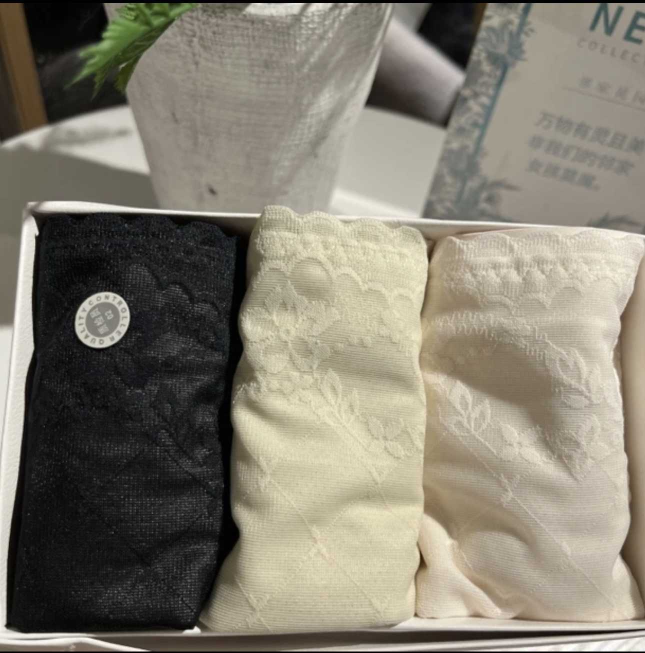 丸子家【碧玉端庄】 高腰新款收腹蕾丝丝滑小内裤透气夏季