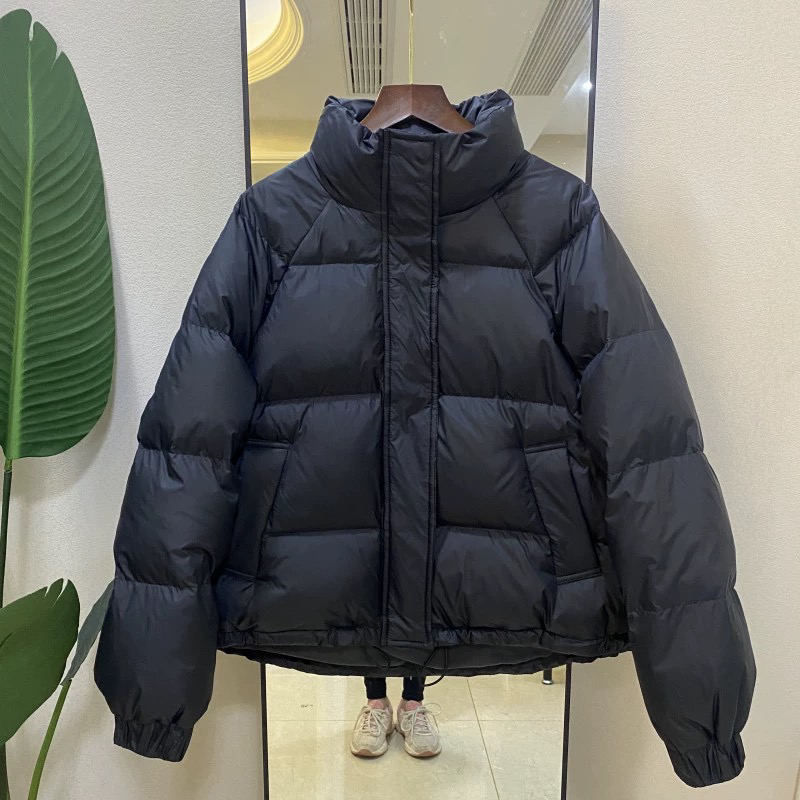 珠光面包服90白鸭绒短款立领黑色宽松羽绒服休闲时尚冬季女士