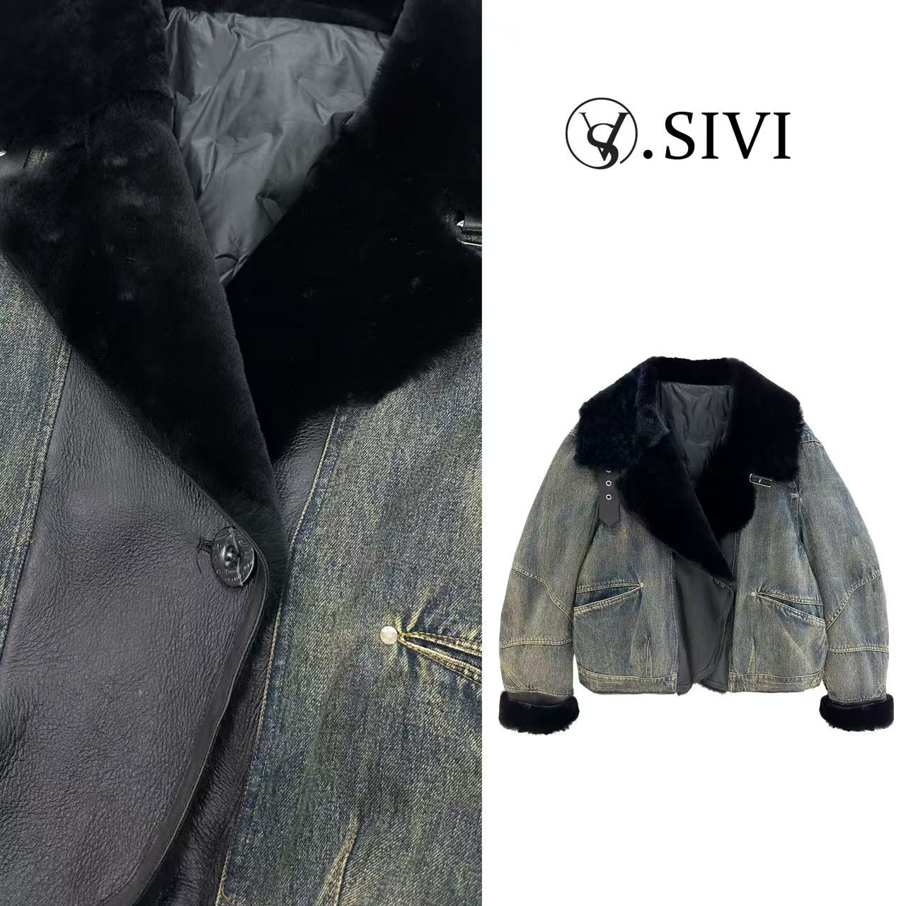 熙薇【天外来物】冬季新国标90白鸭绒牛仔羽绒服外套F7174