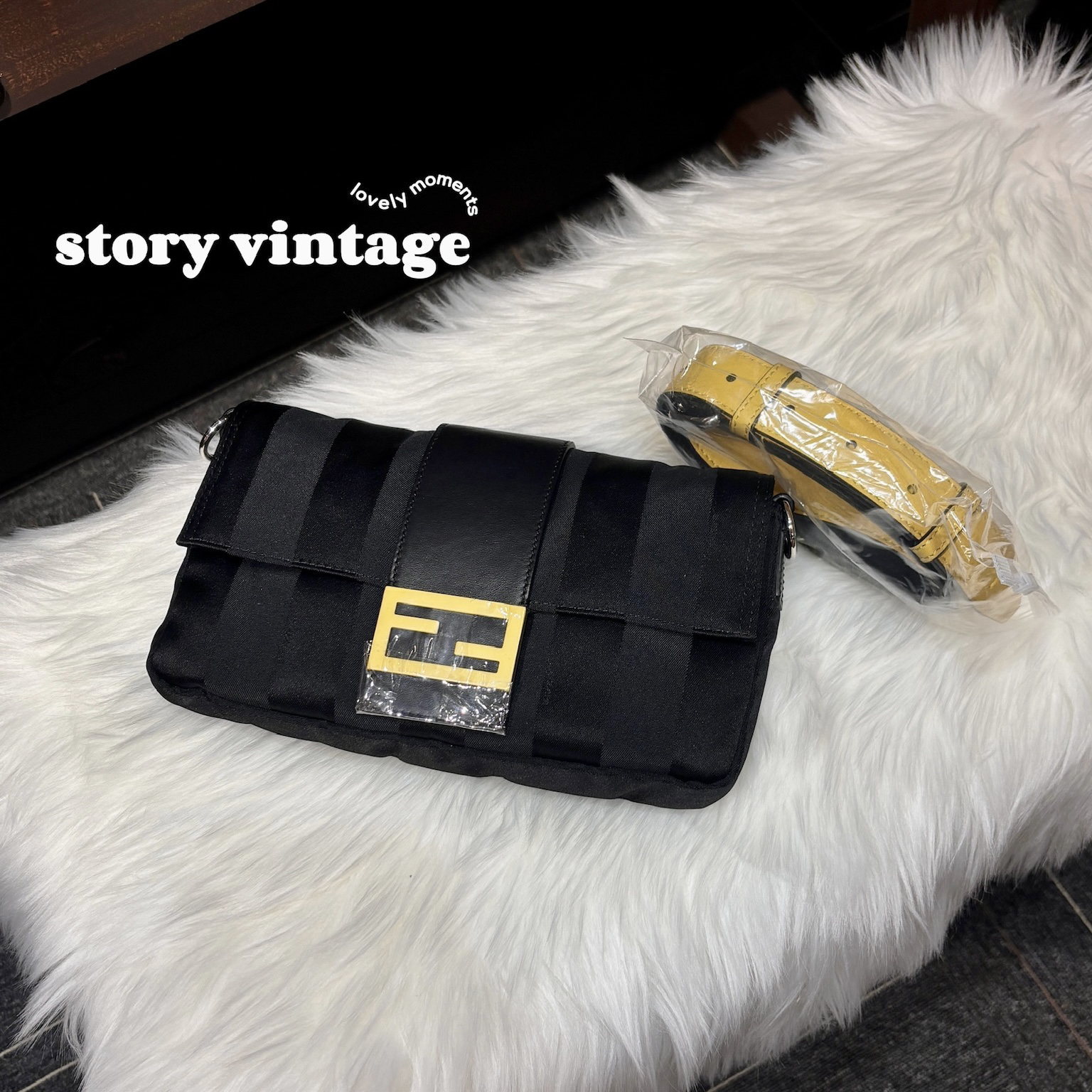 全新未使用 FENDI/芬迪 黑灰绸缎双色拼色包