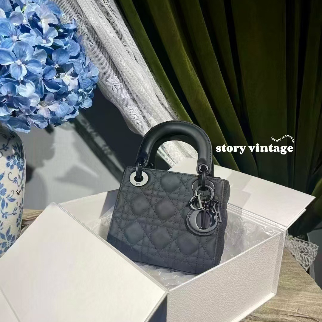 99新 DIOR/迪奥 三格 磨砂All Black戴妃单肩包