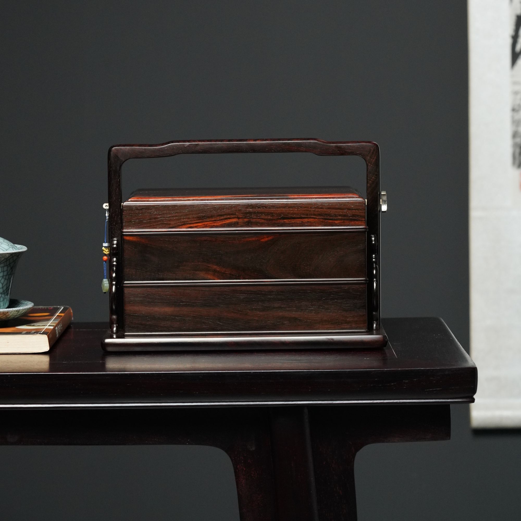 【木虫臻品】奢侈品大红酸枝两层食盒点心盒高端红木礼盒收纳盒