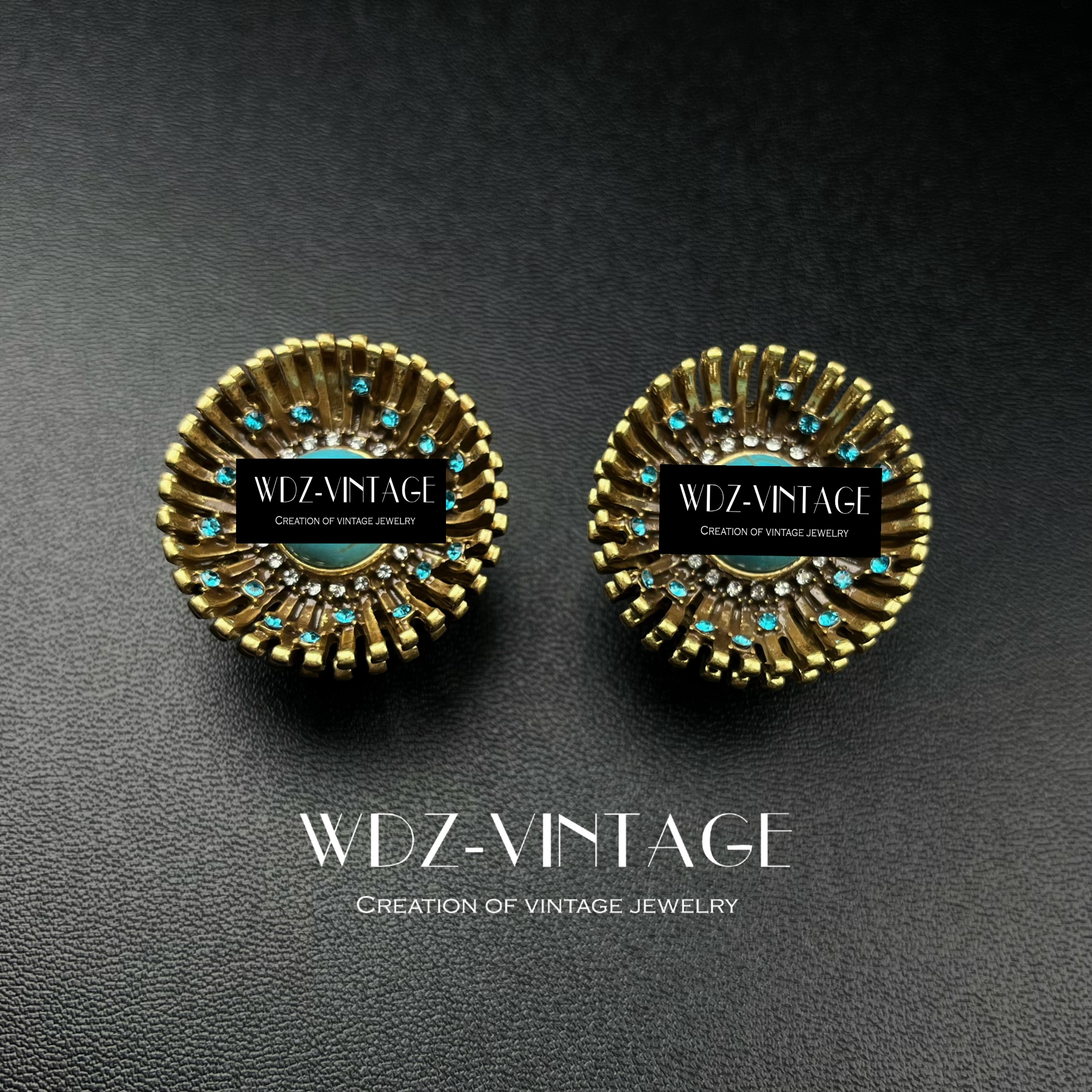 铜合金耳饰 无邪-中古vintage首饰饰品项链耳饰耳环轻奢镶嵌