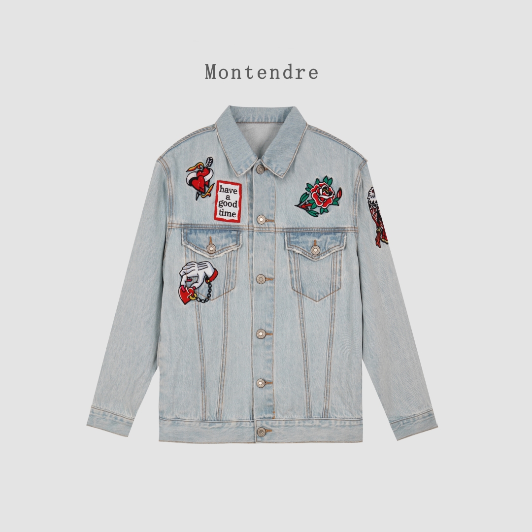 【强哥外贸】 秋冬新款  时尚个性潮流刺绣百搭牛仔外套