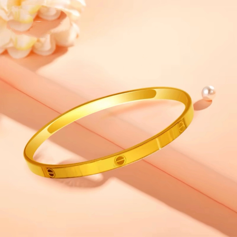 足金999 精品一字卡亮面黄金手镯经典简约时尚传承