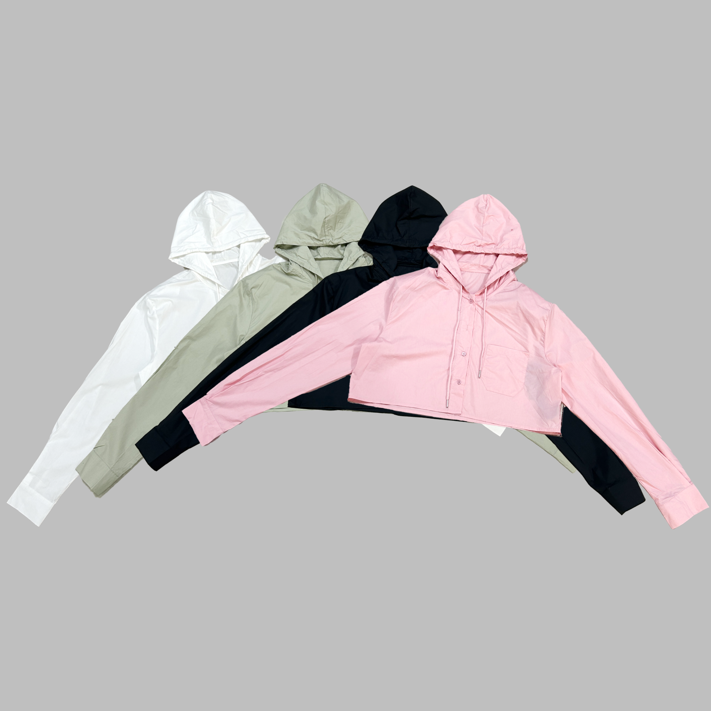 2024年早秋新款时尚百搭纯色带垫肩连帽长袖外套5012