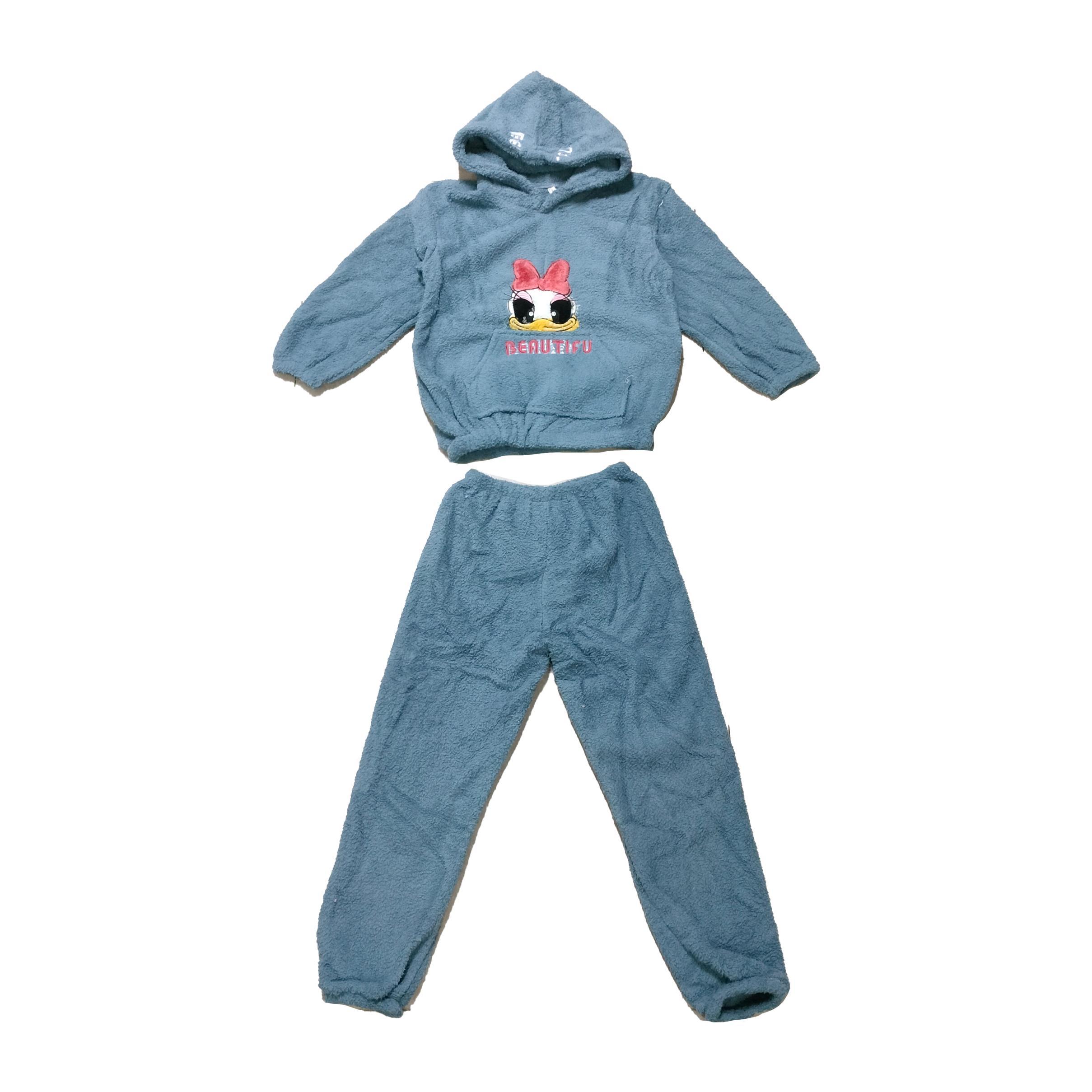 2024秋季新款纯色卡通刺绣连帽长袖加绒加厚休闲套装6924