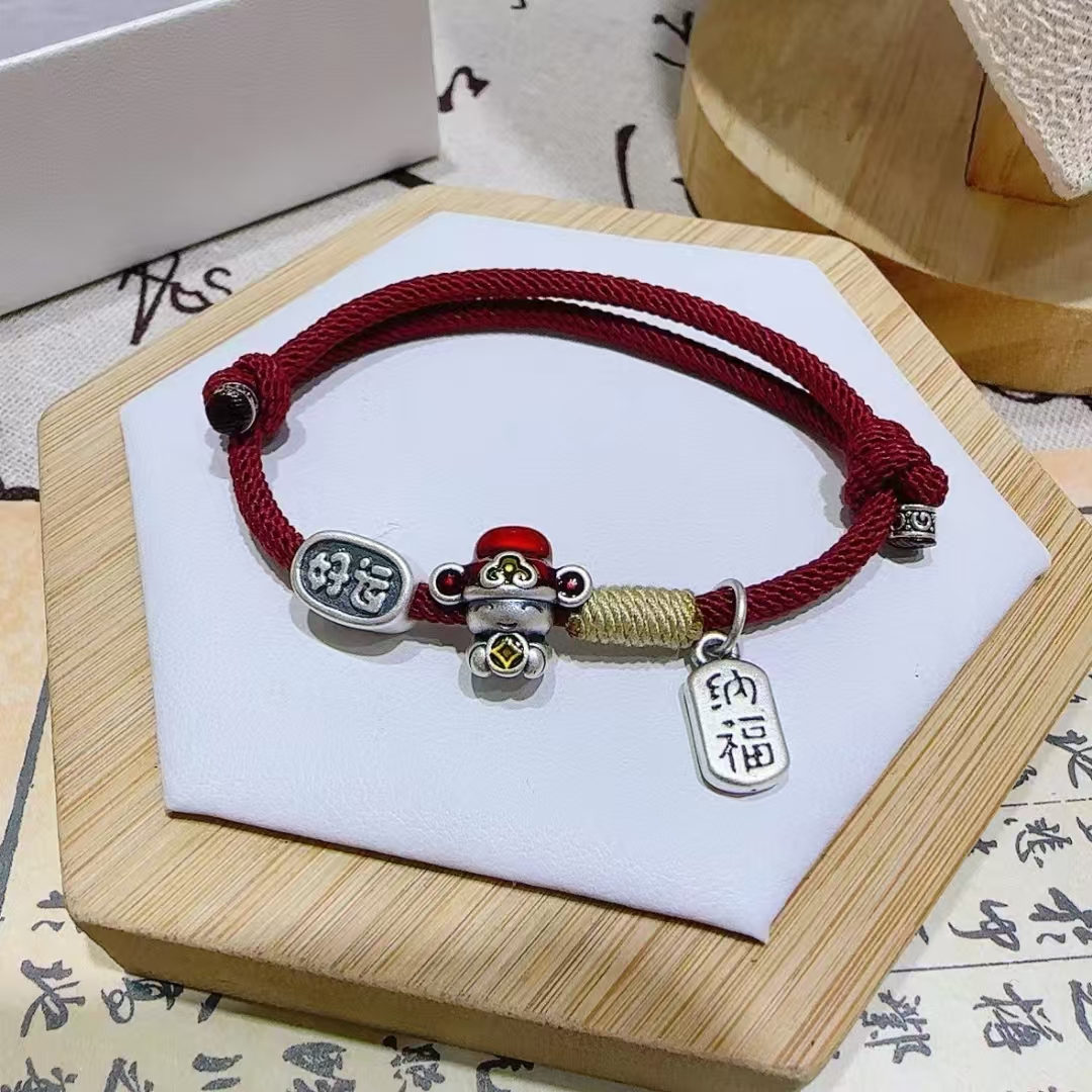 足银手链 足银999财神招财纳福纯手工编织好运连连时尚百搭      