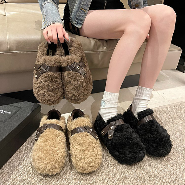 毛毛单鞋女外穿2023年百搭新款厚底一脚蹬豆豆鞋休闲加绒棉鞋子