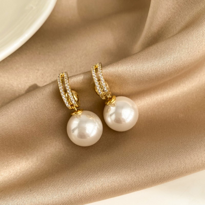 铜合金耳饰 轻奢仿珍珠耳饰女一款五戴高级耳环高级感百搭耳坠
