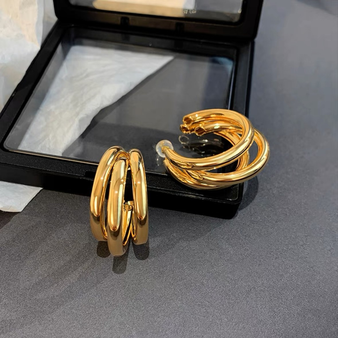 米丁 铜合金耳饰 欧美三管高级感夸张金属耳环新款爆款耳饰饰品