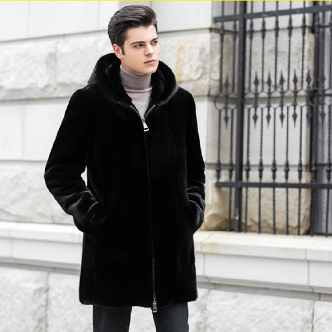 美国进口宝嘉美 中长款貂皮外套男装 貂皮大衣男士皮草休闲