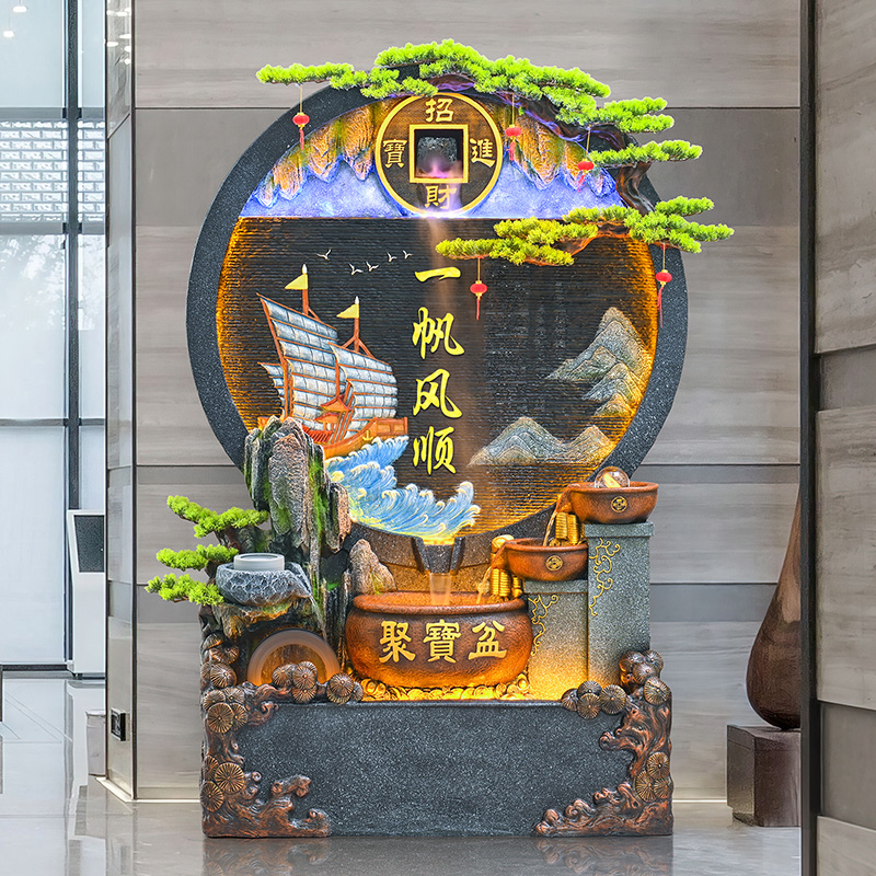 水幕墙客厅流水屏风隔断假山喷泉山水景观庭院户外招财风水轮摆件