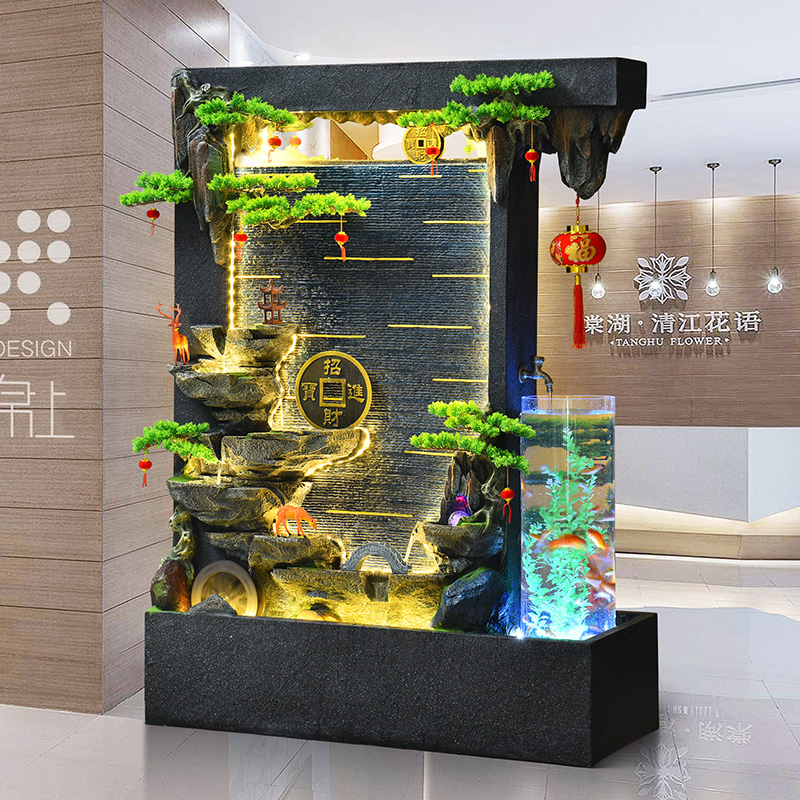 定制流水屏风客厅循环水双面假山喷泉招财风水轮流水喷泉办公室