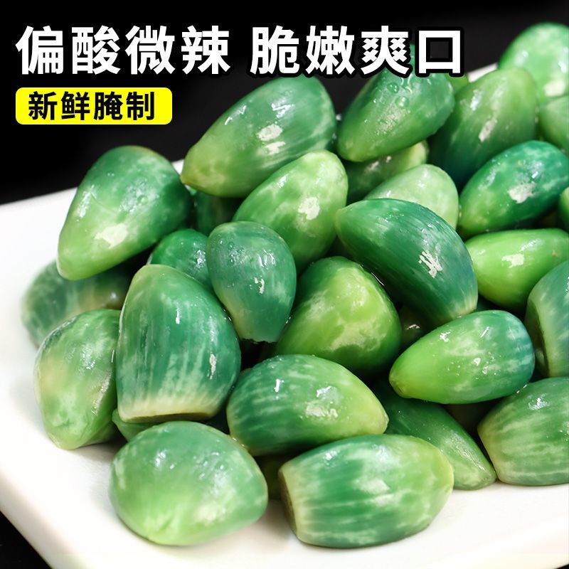 小吃腊八蒜腌制翡翠蒜糖醋酸辣爽口泡蒜瓣即食下饭菜绿蒜休闲食品