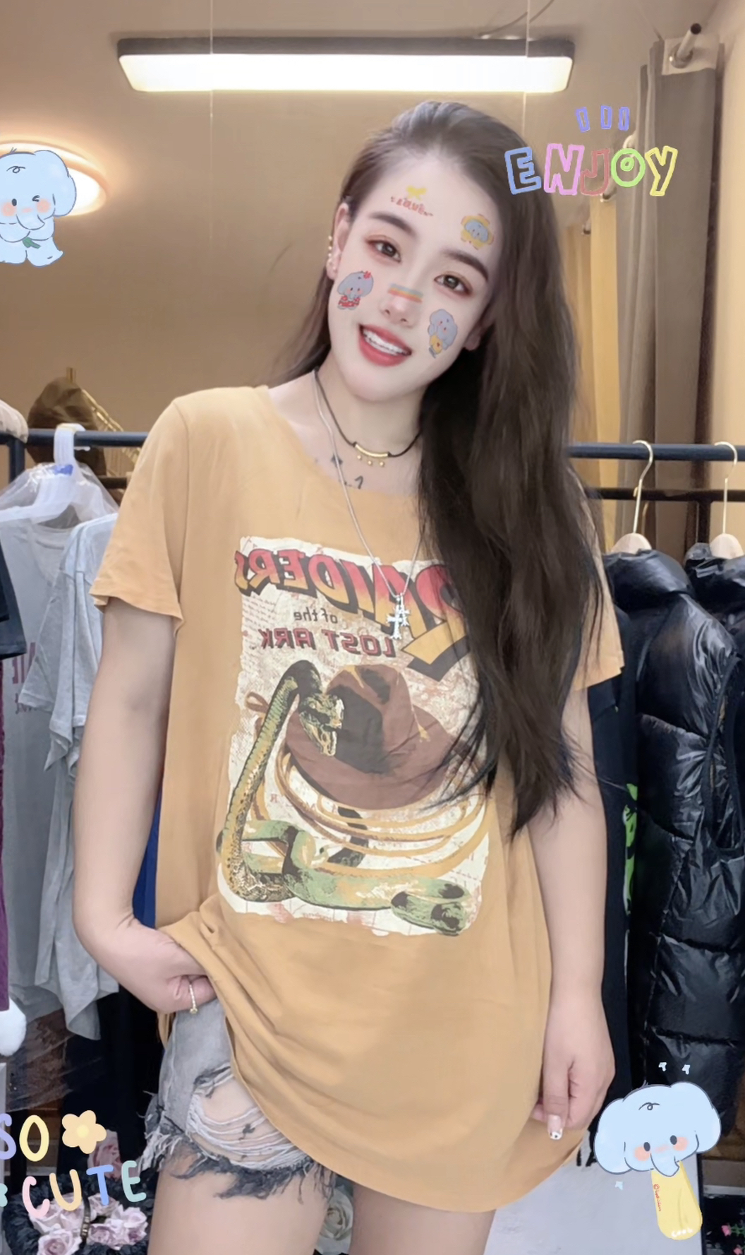 外贸纯棉T恤黄色小财神