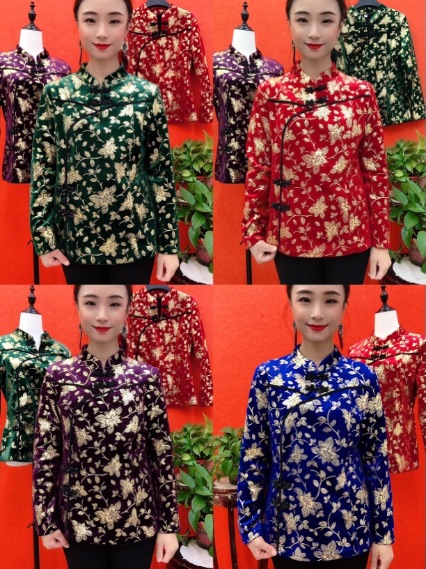 烫金花丝绒妈妈衫（加绒）