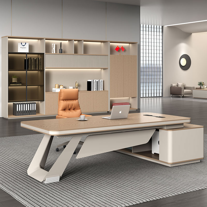 华祖老板桌大班台简约轻奢办公室总裁桌子高档烤漆总经理办公桌椅