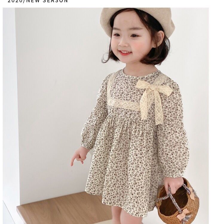 女童连衣裙春秋2024新款宝宝碎花棉柔裙子儿童洋气公主裙气XGH