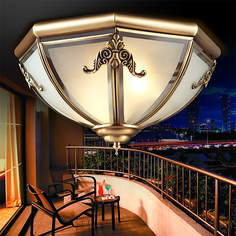 美式全铜吸顶灯卧室灯欧式复古书房阳台灯玄关灯过道走廊楼梯灯具