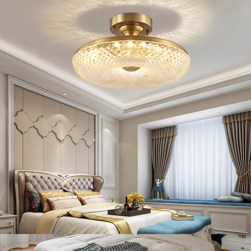 美式轻奢全铜吸顶灯简约卧室书房灯客厅过道走廊阳台水晶吸顶灯具