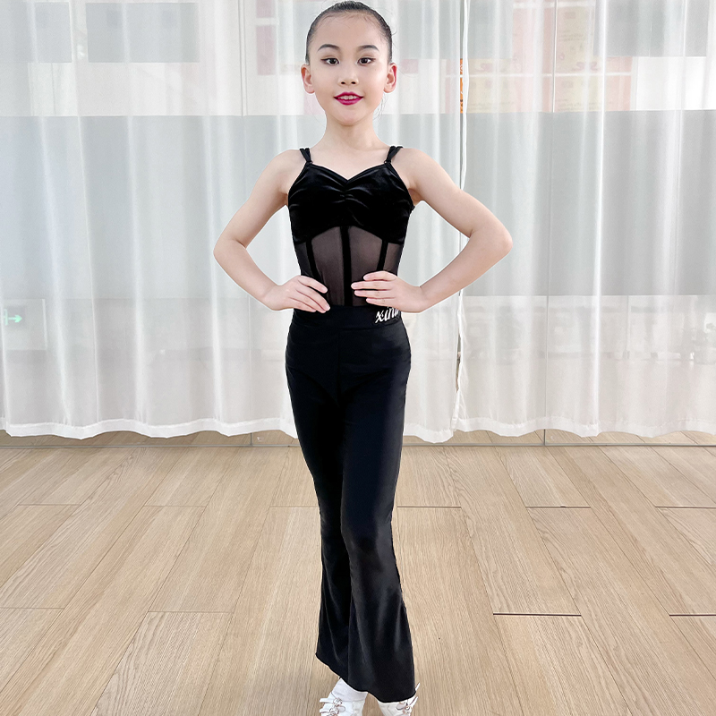 儿童拉丁舞服夏季新款吊带裤子坎肩三件套舞蹈服露背
