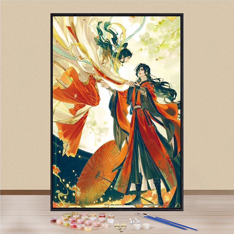 天官赐福油画diy填色油彩画数字填充手工颜料涂色DIY礼物装饰挂画