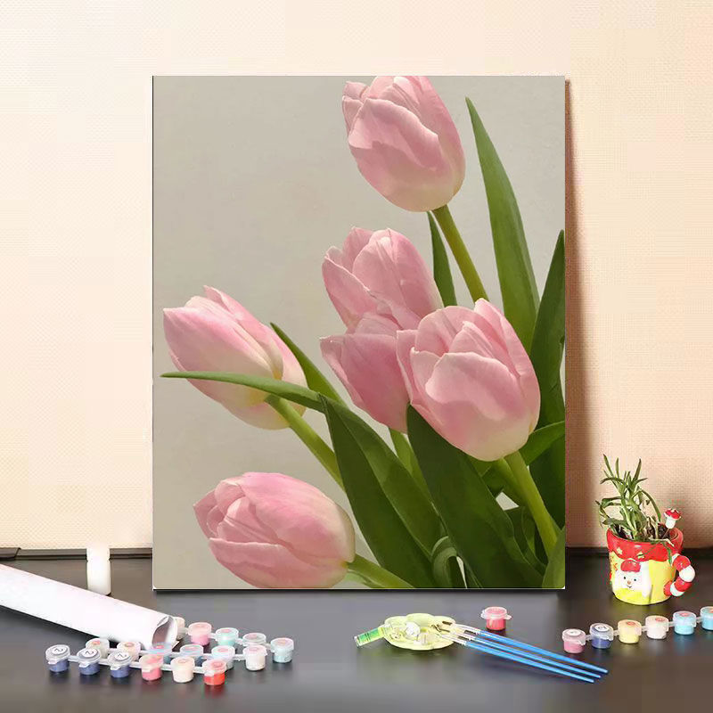 郁金香油画diy填充数字填色油彩手绘涂色手工DIY礼物风景花卉画画