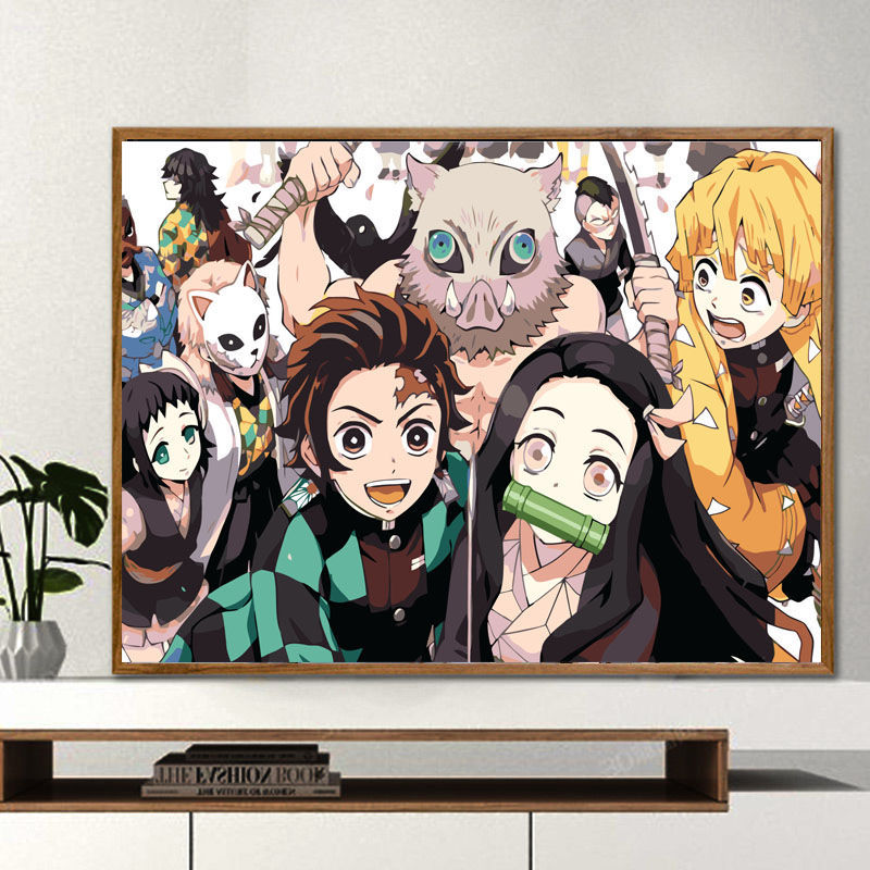 鬼灭之刃数字油画diy填充色数字油画 炭治郎祢豆子善逸动漫装饰画