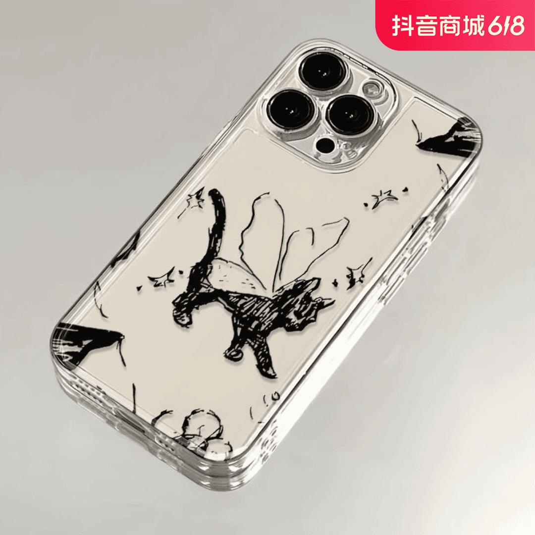 黑暗蝴蝶猫咪iphone15苹果手机壳14promax软13pro透明12/创意11女