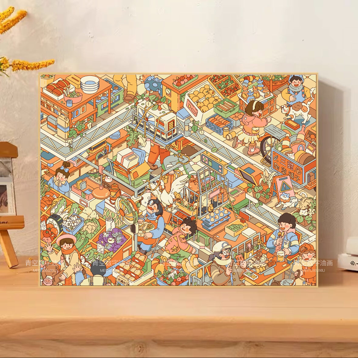 【三甜菜市场】原创授权 9代画板小镇市场DIY数字油画手工涂色油画