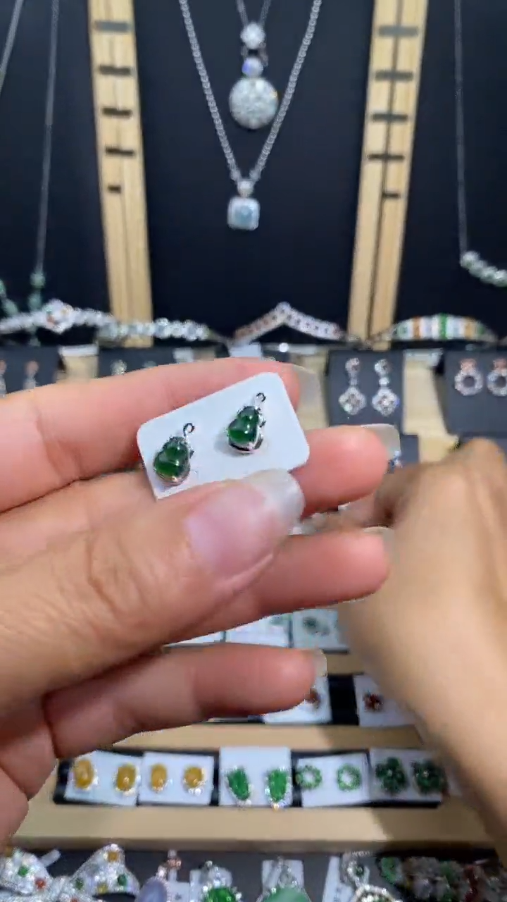 【闪购商品】翡翠耳饰银S925镶嵌2