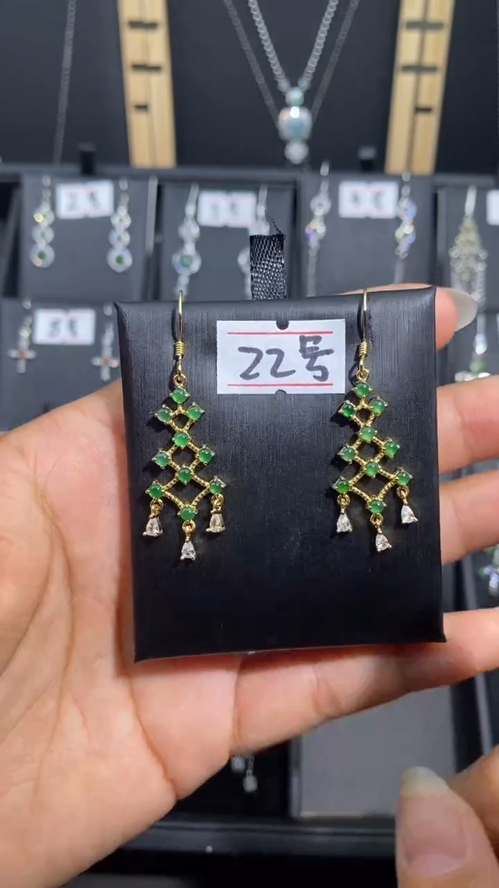 【闪购商品】翡翠耳饰银S925镀金镶嵌2
