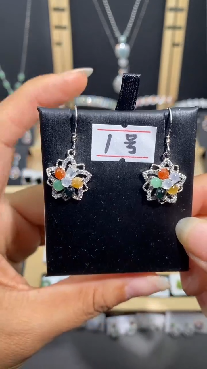 【闪购商品】翡翠耳饰银S925镶嵌2