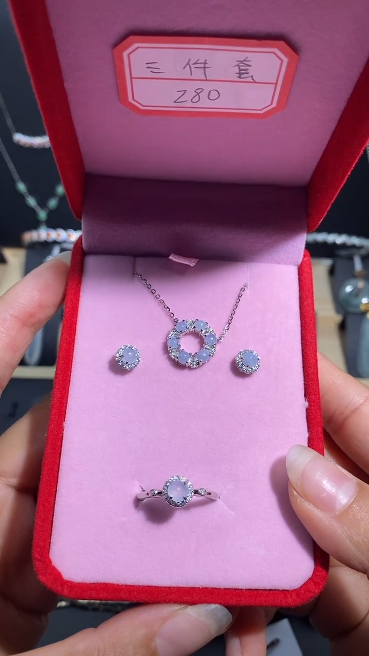 【闪购商品】翡翠三件套银S925镶嵌1