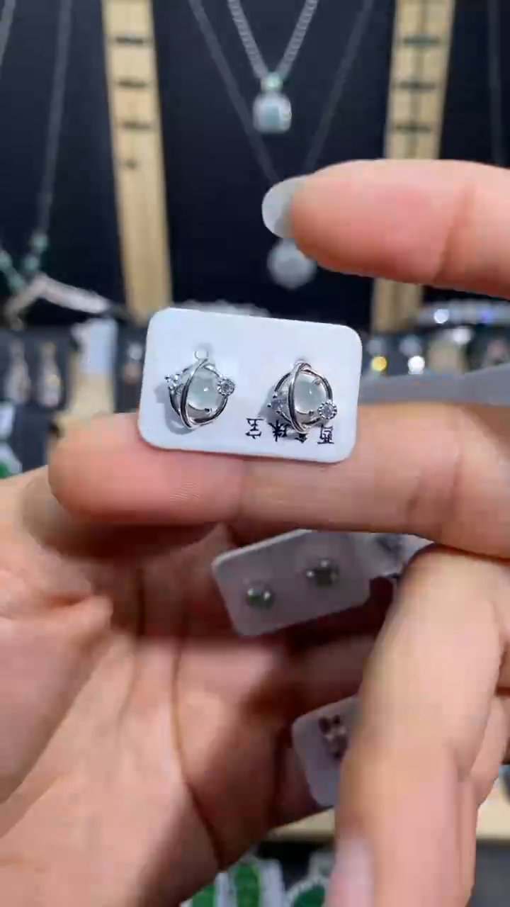【闪购商品】翡翠耳饰银S925镶嵌2