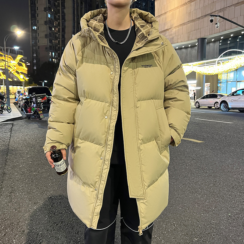 波斯澄冬季户外港风纯色可二开连帽男装大衣新国标90鸭绒连帽外套