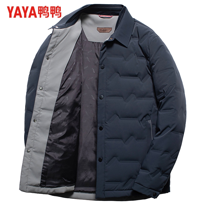 鸭鸭冬季羽绒服男经典衬衫领休闲商务中老年干部装保暖外套