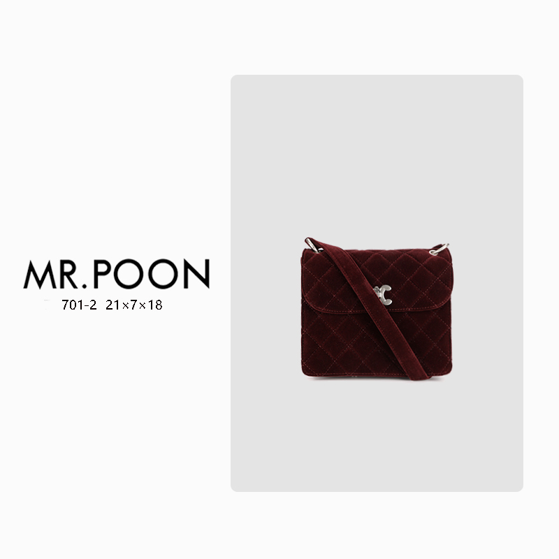 【KK定制】Mr.Poon 新款斜跨包女士时尚小香风轻奢女包702-1红丝绒
