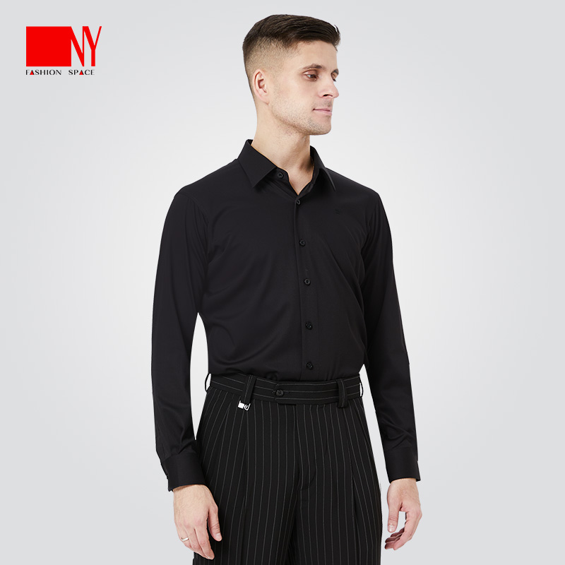 NY23110S纳艺男士新款梭织衬衣摩登舞练功服国标舞无弹长袖衬衫