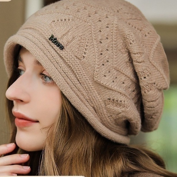 大头围帽子女秋冬百搭洋气堆堆帽气质宽松针织毛线帽妈妈包头帽潮
