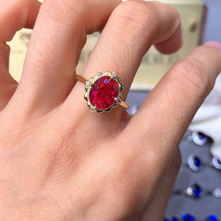 红宝石戒指银S925镶嵌